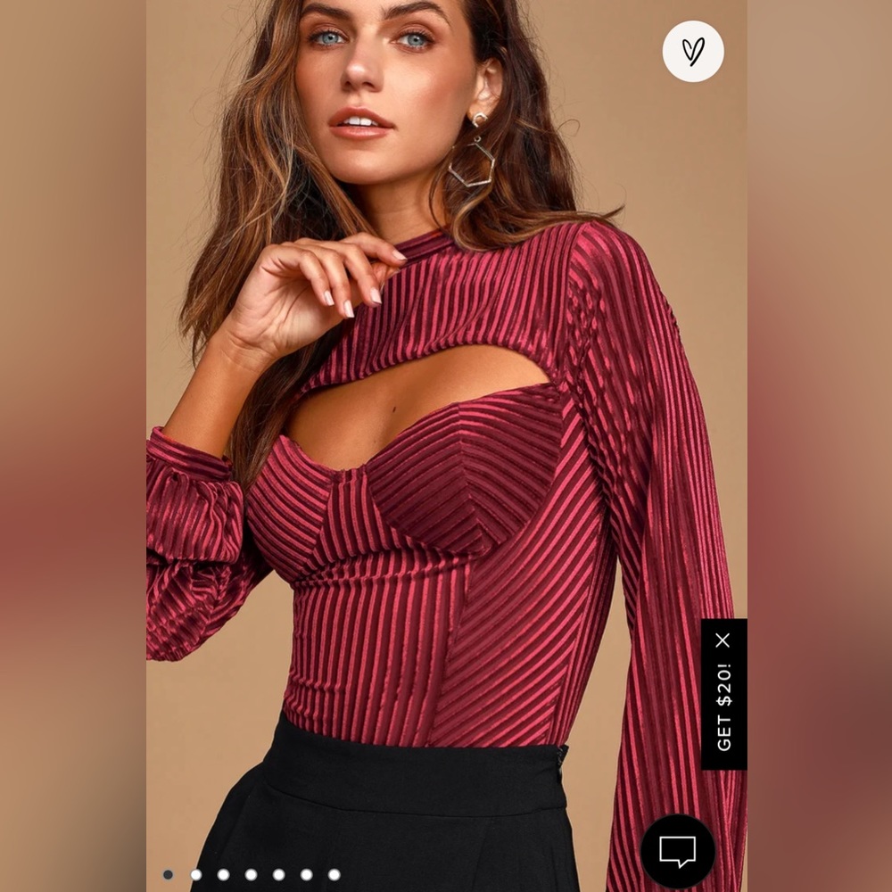 Always Alluring Burgundy Striped Velvet Cutout Bustier Bodysuit